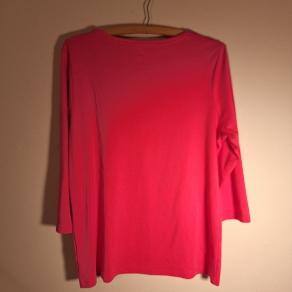 L.L BEAN Supima Cotton Scoop Neck 3/4 Sleeve Popover Top PINK Large RESORTWEAR - Picture 3 of 3